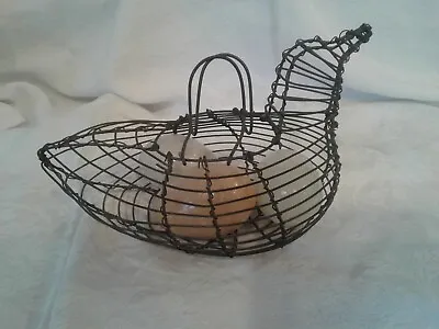 Vintage Metal Wire Egg Holder With Three Milk Glass Nesting Training Eggs • $29