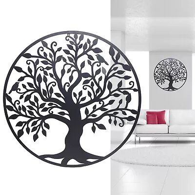 Metal Tree Of Life Hanging Wall Art Round Sculpture Tree Home Wall Decor Black • $52.26