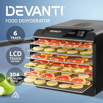 Devanti 6 Trays Food Dehydrator Stainless Steel Fruit Dehydrators Jerky Dryer • $122.95