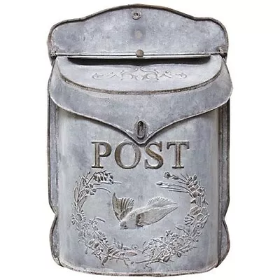 NEW Primitive POST Box Galvanized Gray Mailbox Bird Image Metal 15.5 H X10.75  W • $38.89