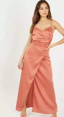 Quiz Clothing Rust Satin Wrap Strappy Maxi Dress UK14 • £17