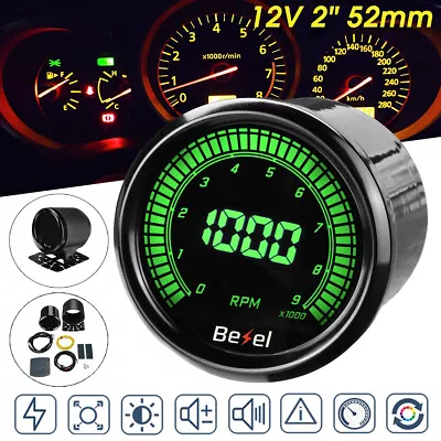 Black 12V 2  52mm Car Tachometer Tacho Gauge Meter Digital LED Display 0-9000RPM • $42.99