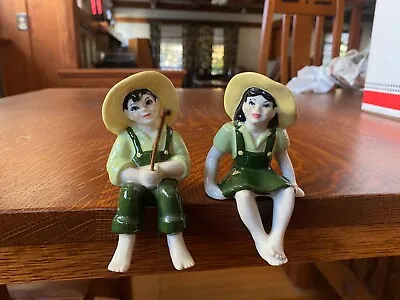 VINTAGE 1950s Ceramic Arts Studio Fishing Shelf Sitters Couple Boy & Girl  • $100