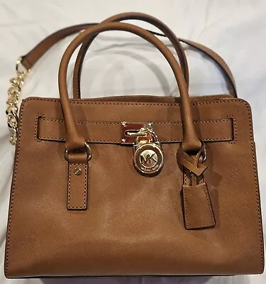 Purse-Authentic MICHAEL KORS Hamilton Large Leather Tan Satchel Bag  • $125