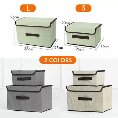 2/4 Set Of Foldable Canvas Storage Boxes Folding Fabric Clothes Basket With Lid • £8.49