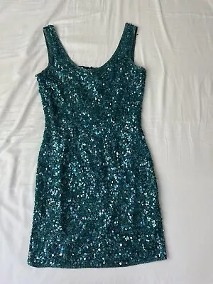 Vintage LAURENCE KAZAR Sequin Beaded Green Silk Mini Dress Size S • $140