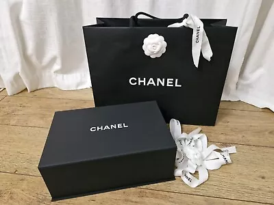 Genuine Black Chanel Gift Box Gift Bag Ribbon And Camelia • £39.99