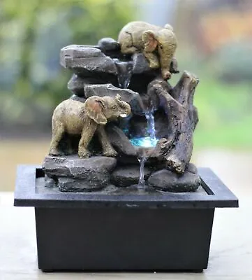 £24.26 • Buy Garden Ornament Fountain Elephant Zen Indoor Table Top Water Feature LED Lights 