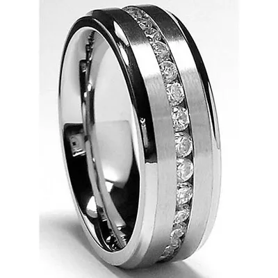 1.25 Ct Created Diamond Mens Titanium 7mm Eternity Wedding Band Ring Size 11.5 • $47.88