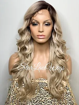Long Wavy Blonde Lace Front Wig Layers Dark Roots Synthetic Heat Ok Blonde Wig • $69.96