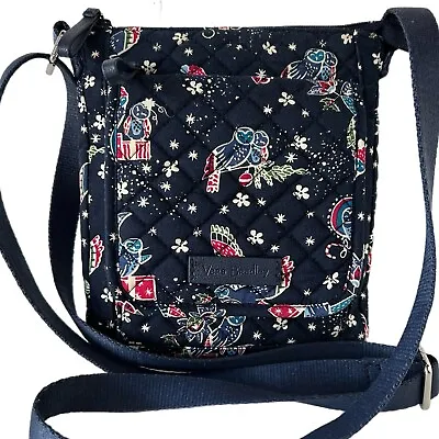 Vera Bradley Mini Hipster Crossbody Holiday Owls Navy Bag Blue Christmas Purse • $16.19