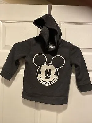 Disney Mickey Mouse Dark Grey & White Graphic Hoodie Sweatshirt Size 3T • $9.99