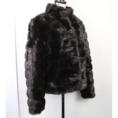 Nine West Women's Size Large Faux Chocolate Mink Fur Short Coat Mobwife • $34.99