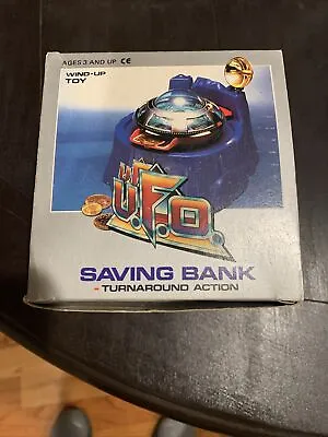 Vintage U.F.O. Savings Bank Wind-Up Toy With Turnaround Action In Box NOS 80’s • $25