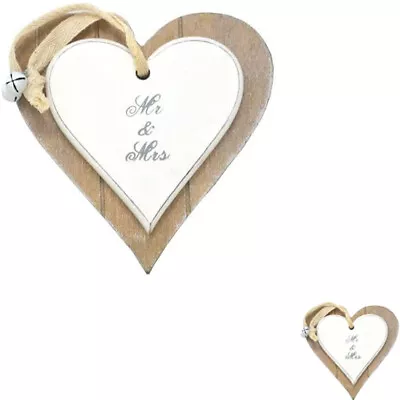 New Wooden Hanging Heart Shaped Mr & Mrs Plaque Home Decoration Wedding Gift • £0.99