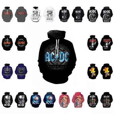 Women Men ACDC Rock Band Hoodies Sweatshirt Pullover Coat Hooded Top Gifts UK • £15.55