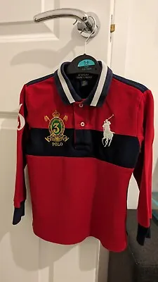 Boys Age 2 Ralph Lauren Polo T-shirt Long Sleeve Sleeved Red Navy 2T Top Casual • £12