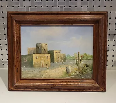 Original Mexican Pueblo Village Painting Framed Landscape Southwest Art Canvas • $56