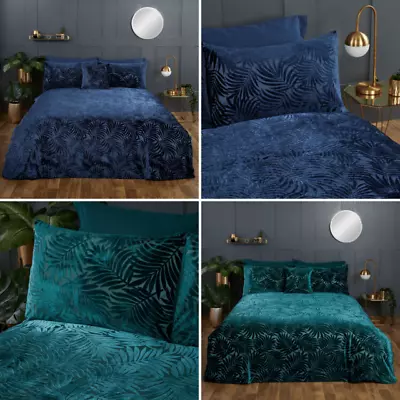 Paloma Palm Leaf Tropical Velvet Jacquard Duvet Cover Quilt Cover Set Bedding • £34.99