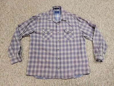 Pendleton Shirt Mens XL Purple Plaid Flannel Button Down Street Shirt Soft • $21.97
