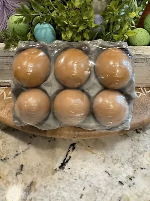 Set Of 6 Decorative Brown Wooden Eggs In Gray Paper Carton New • $12