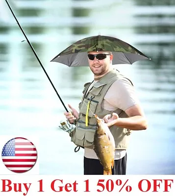 Sun Umbrella Hat Fishing Hands Free Gardening Camping Hiking Cap Camouflage Hat • $7.99