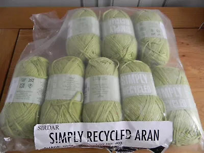 8 X 50 Gm Sirdar Simply Recycled Aran 51% Cotton # 0039 Green • £12.99