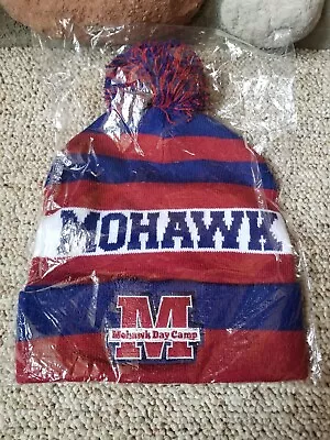 New Mohawk Day Camp Knit Pom Pom Beanie Hat Ski Recreation Cap White Plains NY  • $19.99