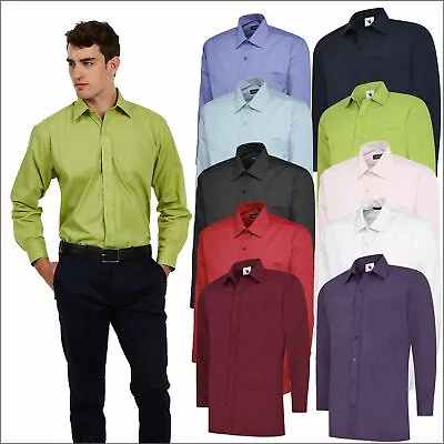 Uneek Men's Poplin Full Long Sleeve Shirt Office Dress Work Wear Uniform Formal • £14.57