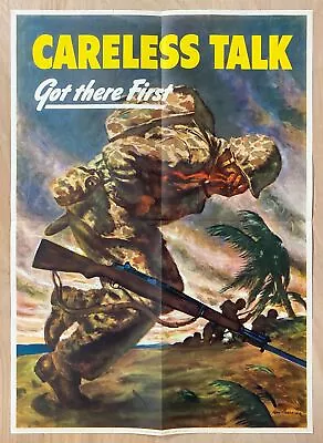 1944 Careless Talk Got There First WWII Poster By Ray Prohaska Marines Original • $245