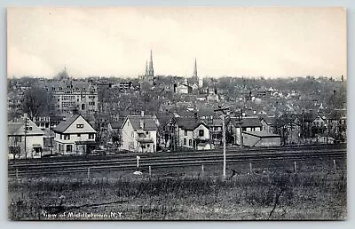 Middletown New York~Neighborhood Homes Across Railroad Tracks~Skyline~1908 B&W • $10