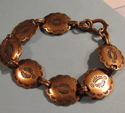 Vintage Solid Copper Stamped Concho Link Bracelet Ca.1980 • $16.50