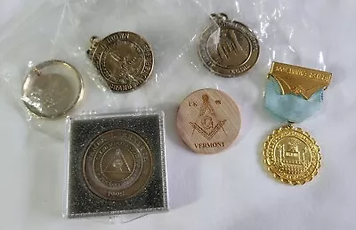 Vintage Masonic Free Masons Medal Keychains - Wood  Coin  - Ribbon Medal • $19.99