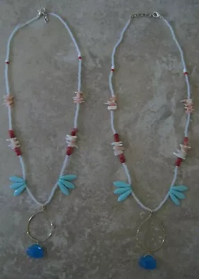 $5.99 • Buy 1 Island Tropical Aloha Fiji Blue Tear Drop Pear Briolette Coral Branch Necklace