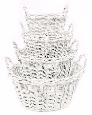£11.99 • Buy White French Shabby Chic Wicker Easter Egg Hunt Kitchen Crafts Storage Basket