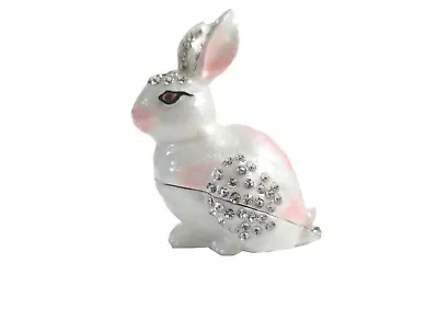 $16.99 • Buy Bejeweled  White Little Bunny   Hinged Metal Enameled Rhinestone Trinket Box