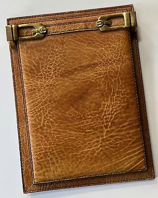 Vtg LEATHER NOTEPAD HOLDER BRASS Metal HARDWARE REMOVABLE NOTEPAD WEST GERMANY • $245