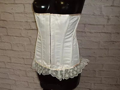 White Satin Underbust Steel Hourglass Lace Up Corset 32 In Waist Size 14 To 16 • £30.50