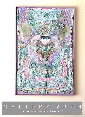 Wow! Mid Century Goddess Ammavaru Wall Art! Painting Hindu Vtg Mosaic Modern 60s • $1600