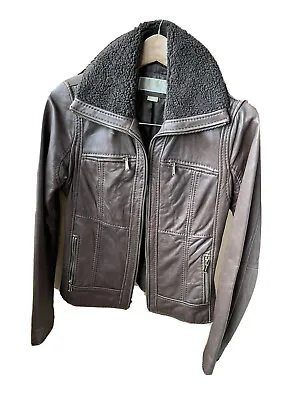 Michael Kors Brown Leather Jacket With Faux Shearling • $50