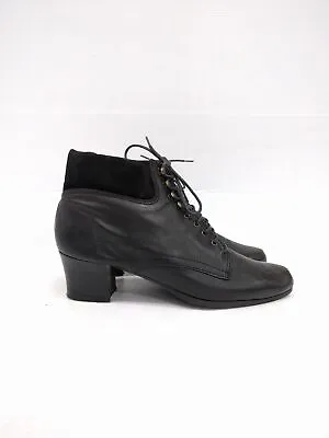 Size 37 Vintage Ladies 80s Black Grunge Rock Lace Up Leather Ankle Boots • $29