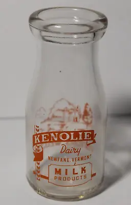 1950s 1957 KENOLIE DAIRY NEWFANE VERMONT Vintage Half Pint Pyroglaze Milk Bottle • $27.99