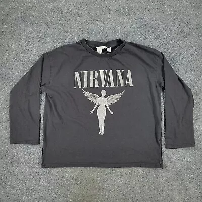 Nirvana Shirt Women's Medium Gray Grunge Rock Band Graphic Tee Long Sleeve Top • £12.64