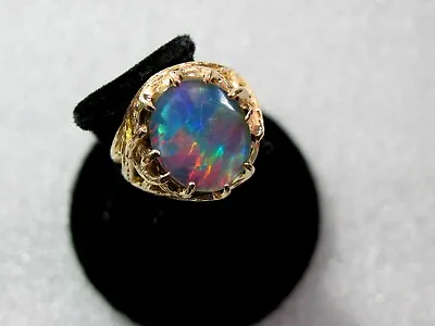 Australian Opal Unisex Signet Ring Custom Made 10.6 Gr. 10k Gold  $2500 • $1449