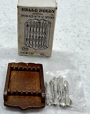 Vintage Hello Dolly Wood Spoon Rack Dollhouse 1:12 Miniature 12 Spoons NIB Mint • $19.99