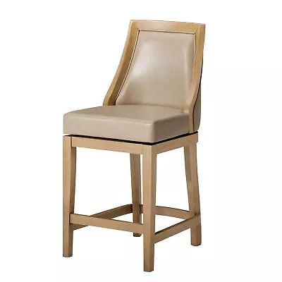 Maven Lane Vienna Counter Stool Oak Finish W/ Avanti Bone Vegan Leather • $299.99