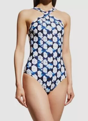 $140 Lenny Niemeyer Women's Blue High-Crossed One-Piece Swimsuit Size Large • $45.18