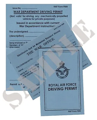 WW2 RAF DRIVERS LICENCE  (Exact Copy) • £7
