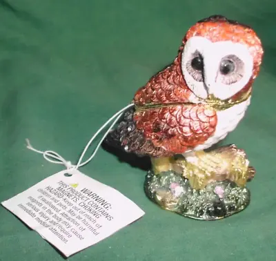 Bejeweled Enameled Owl Trinket Keepsake Hinged Box Figurine Rhinestones 3  Tall • $13.99