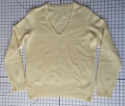 M&S Pure Cashmere Jumper Men's Medium Autograph Lemon Yellow V-Neck Sweater • £25